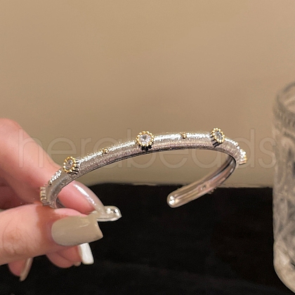 Alloy Rhinestone Cuff Bangles for Women BJEW-U039-01P-1