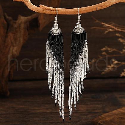 Bohemian Style Handmade Glass Seed Beads Tassel Dangle Earrings ET3695-2-1