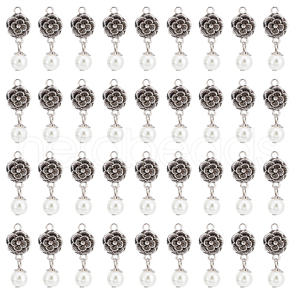   ABS Plastic Imitation Pearl Round Pendants and Tibetan Style Findings FIND-PH0008-82-1
