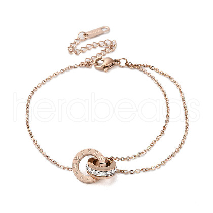 Roman Numerals Stainless Steel Link Bracelets BJEW-L689-01RG-1