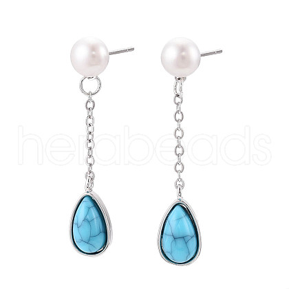 Mother's Day Jewellery Teardrop Brass Natural Pearl Dangle Stud Earrings PEAR-N020-06S-1