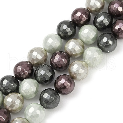Faceted Round Shell Pearl Beads Strands BSHE-XCP0001-68A-1