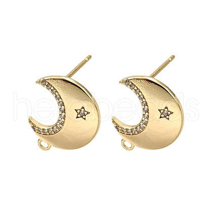 Brass Micro Pave Clear Cubic Zirconia Stud Earring Findings KK-G530-03G-1