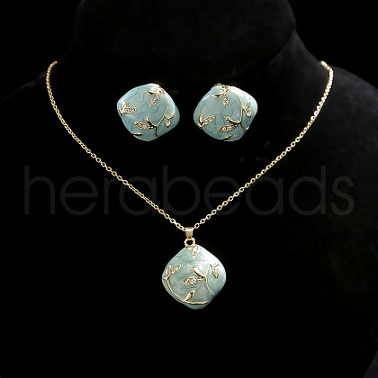Rhombus Alloy Enamel Pendant Necklaces & Stud Earrings Sets FS-WG55590-02-1