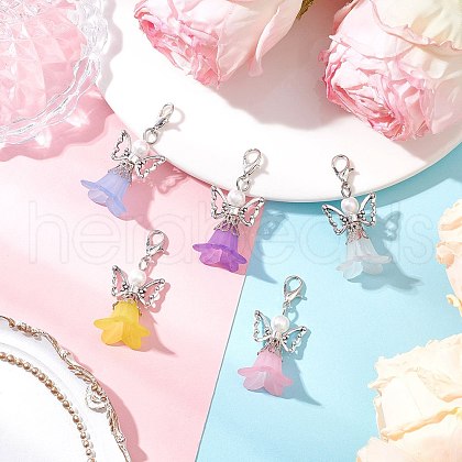 5Pcs 5 Colors Glass Pearl Beads & Acrylic Pendant Decorations HJEW-JM03223-02-1