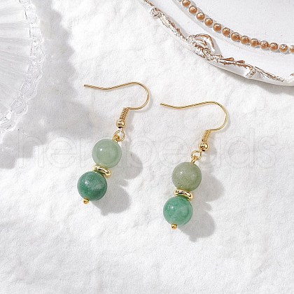 Round Natural Green Aventurine Dangle Earrings EJEW-JE06465-1