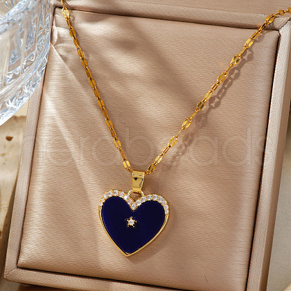 Elegant Fashionable Brass Micro Pave Clear Shiny Cubic Zirconia Heart Necklaces for Daily Wear HK4555-2-1
