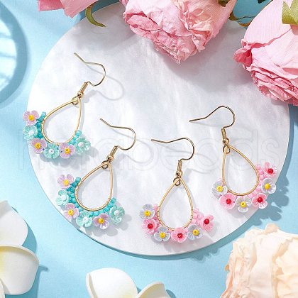 2Pairs Resin & Glass Seed Beads Teardrop Dangle Earrings EJEW-MZ00401-1
