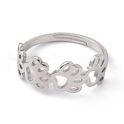 201 Stainless Steel Hollow Out Dog Paw Prints Adjustable Ring for Women RJEW-K238-10P-1