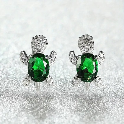 Tortoise Zinc Alloy Cubic Zirconia Stud Earrings WG8EE25-07-1