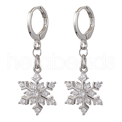 Christmas Snowflake Brass Micro Pave Clear Cubic Zirconia Hoop Earrings EJEW-JE06158-02-1