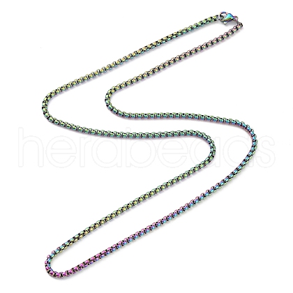 Ion Plating(IP) 304 Stainless Steel Box Chain Necklace for Women NJEW-C011-02RC-1