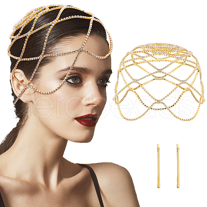 Rhinestone Mesh Headpiece Cap AJEW-WH0413-82A-1