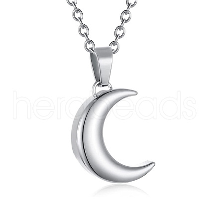 Stainless Steel Crescent Moon Urn Ashes Pendant Necklace BOTT-PW0002-058B-P-1