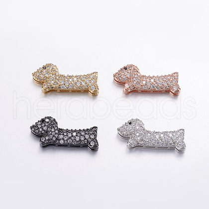 Brass Micro Pave Cubic Zirconia Puppy Pendants ZIRC-G125-35-1