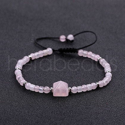 Natural Rose Quartz Braided Bead Bracelets for Women Men PW-WG825D4-04-1