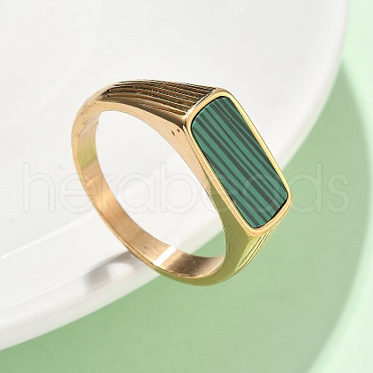 316L Stainless Steel Natural Malachite Finger Rings for Women RJEW-U054-02C-01G-1