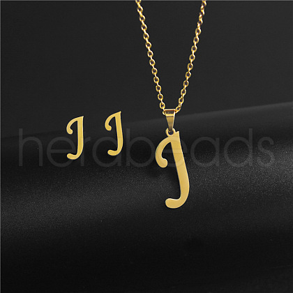 304 Stainless Steel Letter Pendant Necklaces & Stud Earrings Sets WG4BFDA-10-1