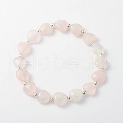 Heart Rose Quartz Stretch Bracelets BJEW-JB02066-03-1