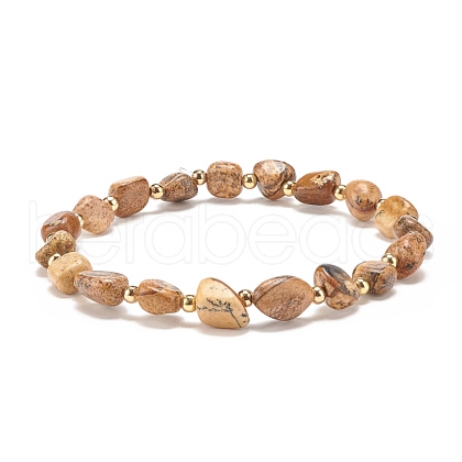 Natural Picture Jasper Round Beaded Stretch Bracelet BJEW-JB08197-02-1