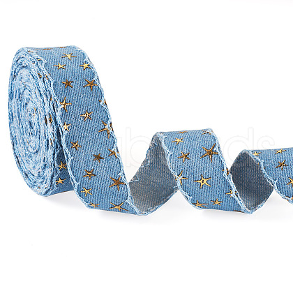 5 Yards Polyester 3D Star Gold Stamping Ribbon OCOR-TAC0023-14B-1