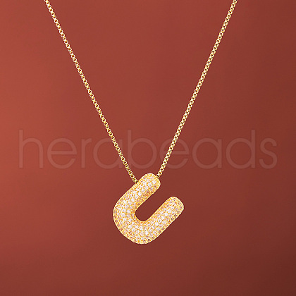 Brass Micro Pave Clear Cubic Zirconia Initial Pendant Necklaces for Women FS-WGDC51D-21-1