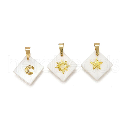 3Pcs 3 Styles Natural Freshwater Shell Geometric Pendants PALLOY-JF03514-05-1