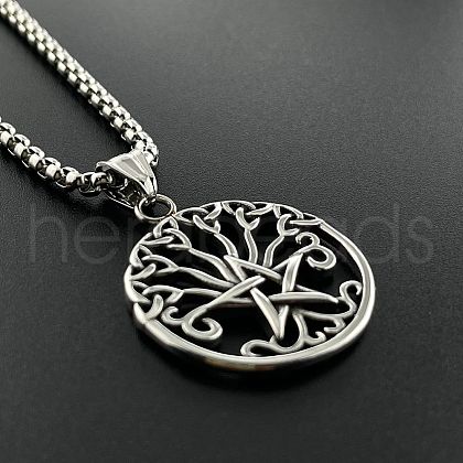 Stainless Steel Hollow Pentagram Tree of Life Pendant Punk Hip-hop Necklaces for Men PH1371-1