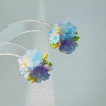 Flower Glass Plastic Stud Earrings FS-WG119A6-02-1