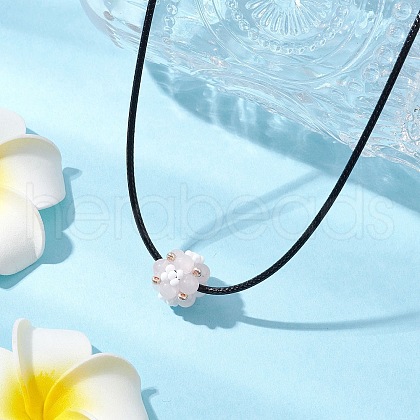 Natural Rose Quartz & Glass Seed Beads Cluster Flower Pendant Necklaces NJEW-MZ00095-01-1