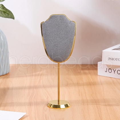 Bust Shaped Microfiber Necklace Display Stands with Golden Tone Aluminum Alloy Support ODIS-H006-01A-1