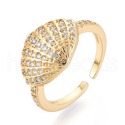 Brass Micro Pave Cubic Zirconia Adjustable Open Cuff Rings for Women RJEW-N051-03G-1