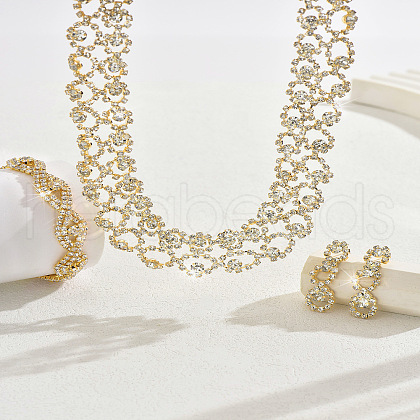 Alloy Rhinestone Link Chain Necklaces & Stud Dangle Earrings & Bracelets Sets FS-WG454B6-09-1