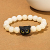 Natural White Jade Round Beads Stretch Bracelets WGA2183-03-1