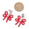 Heart with Bowknot Handmade Glass Seed Beads Dangle Stud Earrings EJEW-MZ00474-02-4