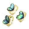 Natural Shell Heart Open Cuff Ring RJEW-H220-02G-1