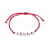 Heart with Word 2024 Acrylic Braided Bead Bracelet BJEW-JB09780-01-1