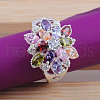 Cubic Zirconia Flower Finger Ring PW-WG24646-02-3