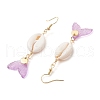 Natural Cowrie Shell Glass Dangle Earrings EJEW-JE06385-05-4