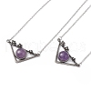 Natural Amethyst Triangle with Flower Pendant Necklace NJEW-P274-01AS-02-1