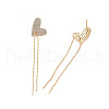 Real 18K Gold Plated Heart with Long Tassel Stud Earrings EJEW-S199-23G-NF-3