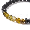 Natural Gemstone & Black Agate(Dyed) & Synthetic Hematite Round Beaded Stretch Bracelet BJEW-JB08648-5