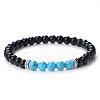 Simple Fashion Natural Dyed & Heated Black Agate & Synthetic Turquoise Beaded Stretch Bracelets for Women KD8303-2-1