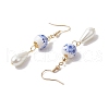Round with Flower Pattern Porcelain Ceramic Dangle Earrings EJEW-JE06347-01-4