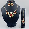 Flower Alloy Rhinestone Pendant Necklace & Stud Dangle Earring & Link Bracelets Sets FS-WG49F82-02-1