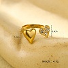 Heart 304 Stainless Steel Micro Pave Cubic Zirconia Open Cuff Rings RJEW-S415-01G-01-1