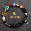 12 Zodiac Sign Natural Black Obsidian Round Beads & Synthetic Mixed Gemstone Beads Charm Bracelets for Men Women WG666A9-09-1