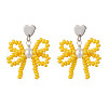 Heart with Bowknot Handmade Glass Seed Beads Dangle Stud Earrings EJEW-MZ00474-01-2