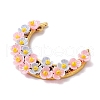 Glass Seed Beads & Resin & Alloy Flower Crescent Moon Connector Charms PALLOY-MZ00603-01-3