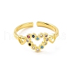 Colorful Cubic Zirconia Double Heart Open Cuff Ring RJEW-C061-02G-2